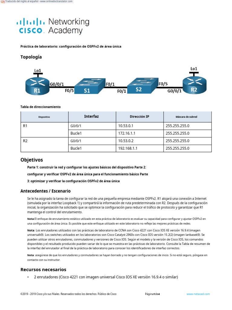 2 7 2 lab configure single area ospfv2 en es pdf tecnolog as de