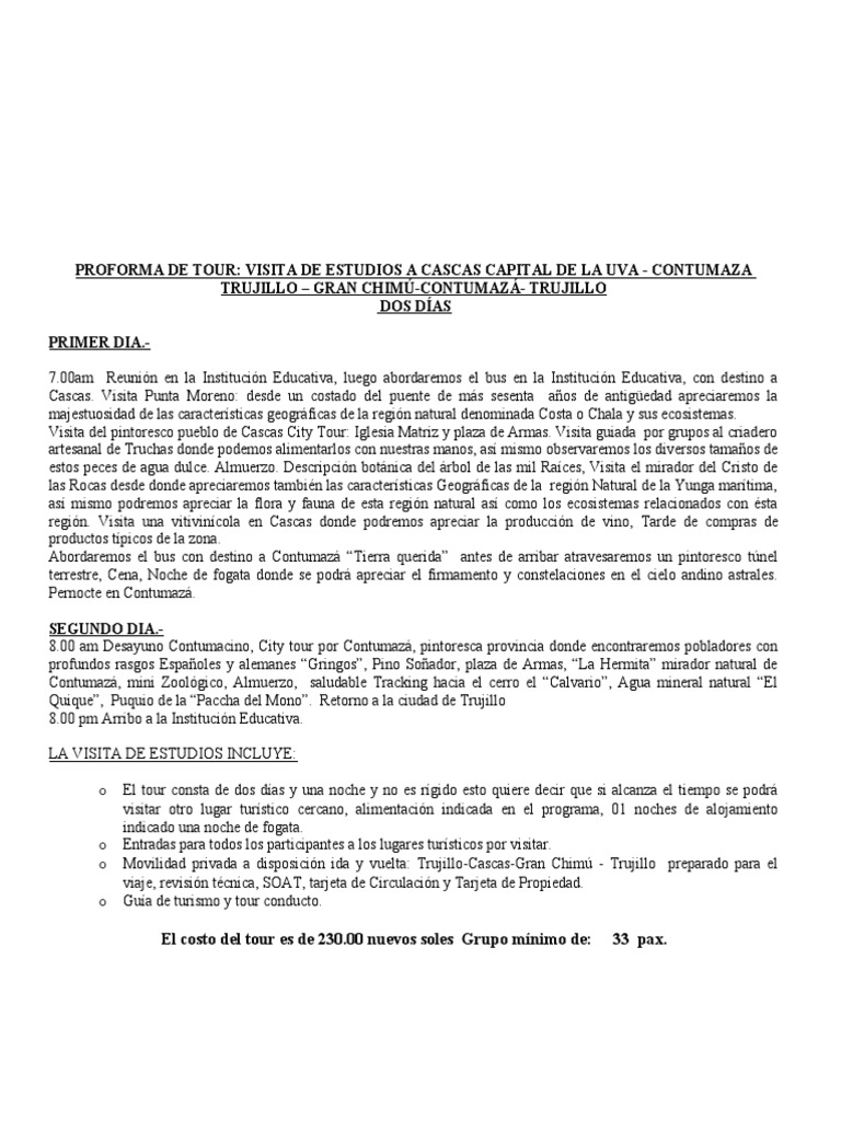 PROFORMA DE TOUR Cascas CONTUMAZA PDF