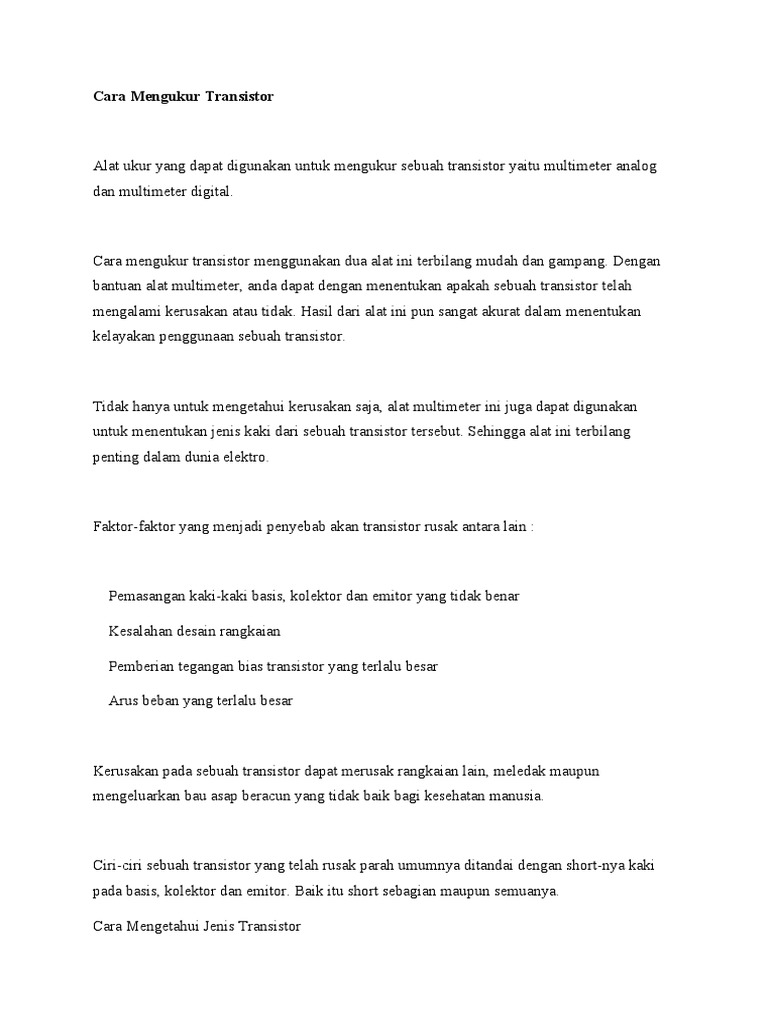 Cara Mengukur Transistor Pdf Sains Matematika