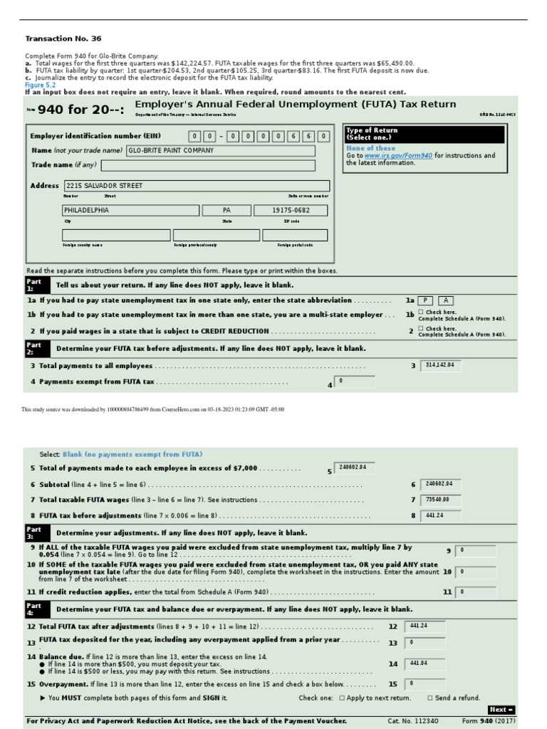 Transaction 36 FUTA Tax Return | PDF | Taxation | Economies