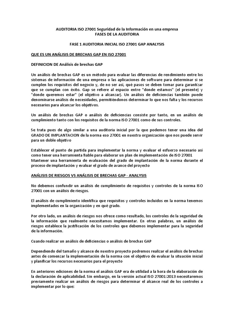 Auditoría ISO 27001: Análisis de Brechas | PDF | La seguridad ...
