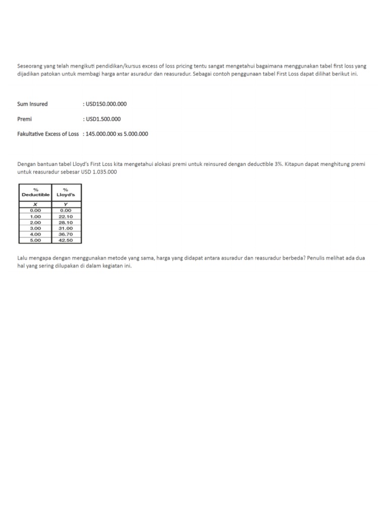 Menghitung Xol Pricing Premium | PDF
