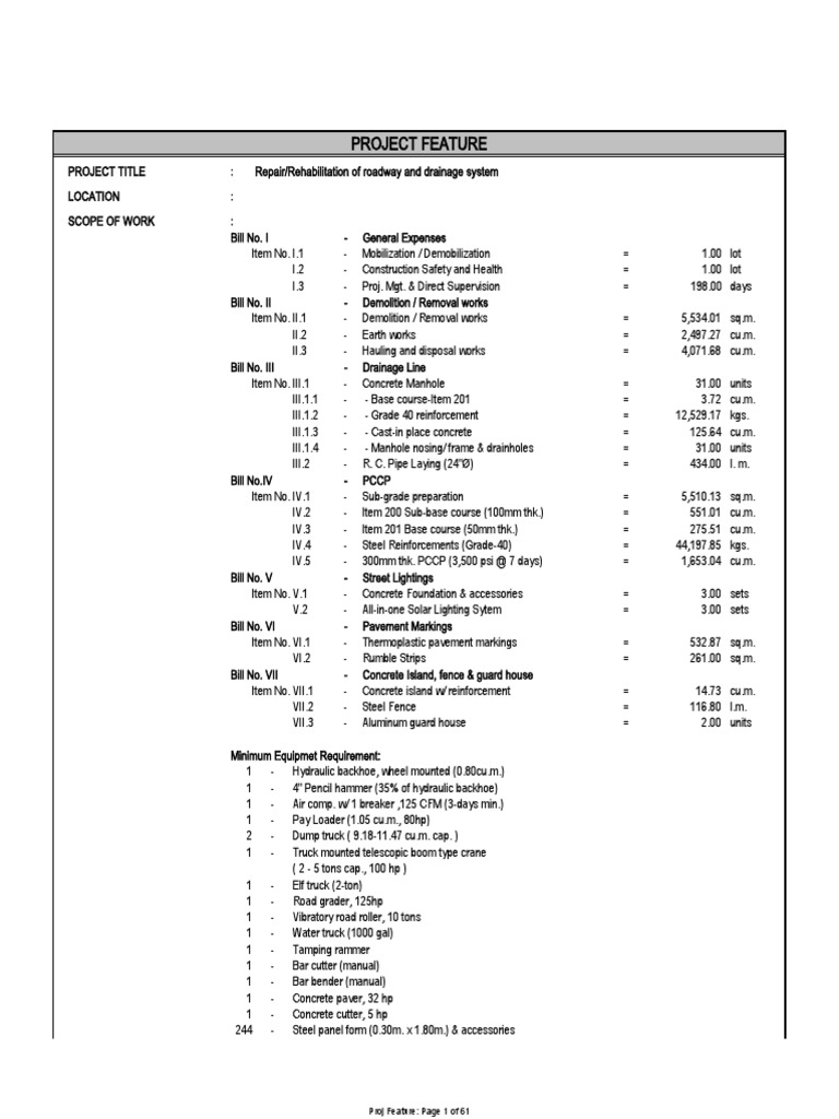 Roadway and Drainage Rehab Template | PDF | Construction Aggregate | Cost