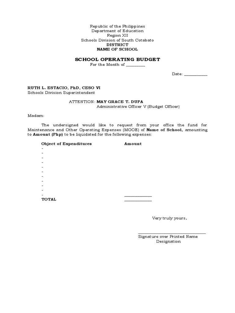 School Operating Budget Request Form | PDF