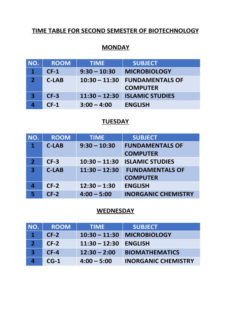 Time Table | PDF