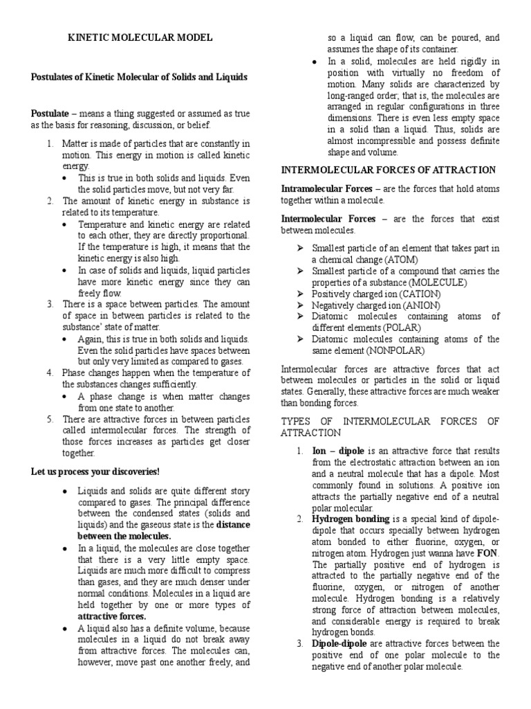 Kinetic Molecular Model | PDF | Intermolecular Force | Chemical Polarity