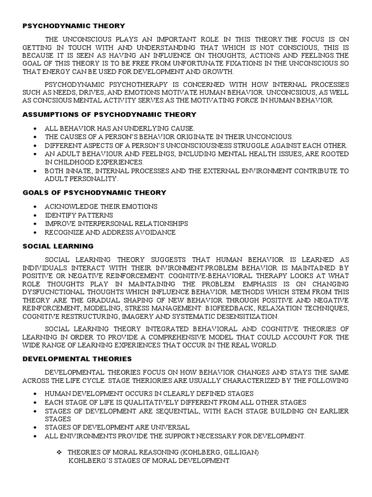 Psychodynamic Theory Pdf Emotions Behavior