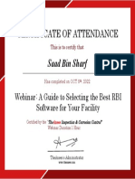 Certificate of Attendance for RBI Software Webinar