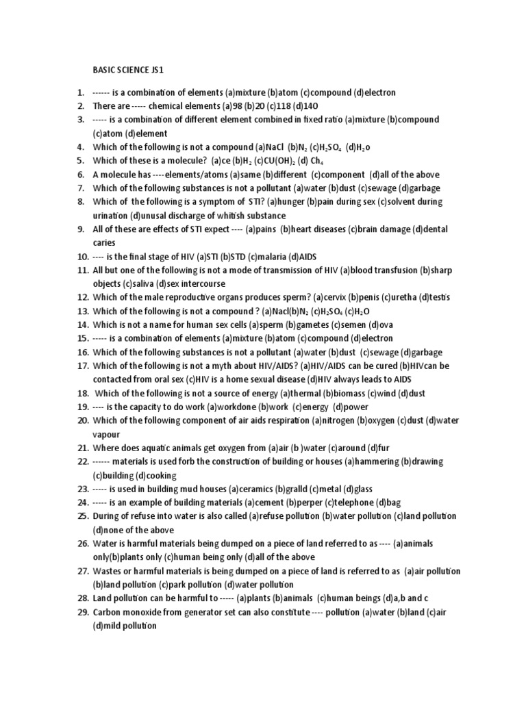 Basic Science JS1 and JS2 MRS Joy | PDF | Digestion | Gastrointestinal ...
