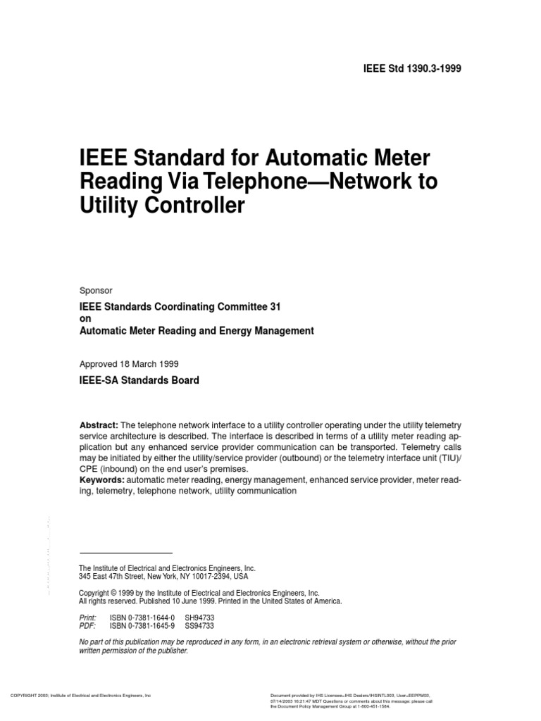 Ieee 1390.31999 IEEE Standard For Automatic Meter Reading PDF