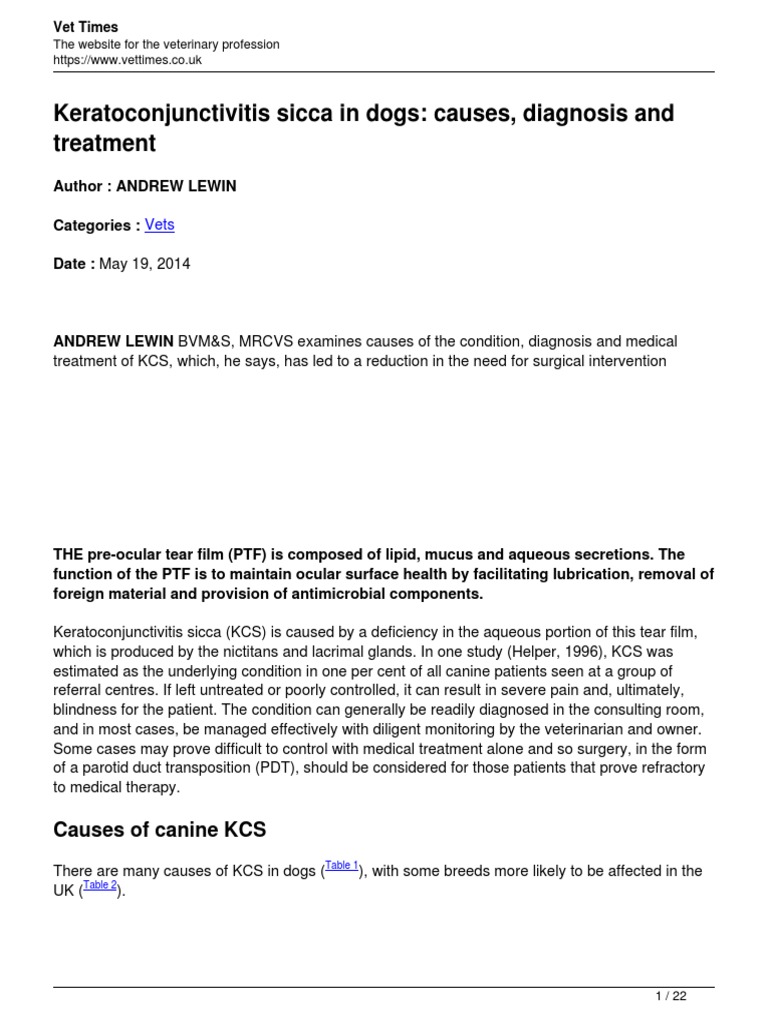 Keratoconjunctivitis Sicca in Dogs Causes Diagnosis and Treatment PDF