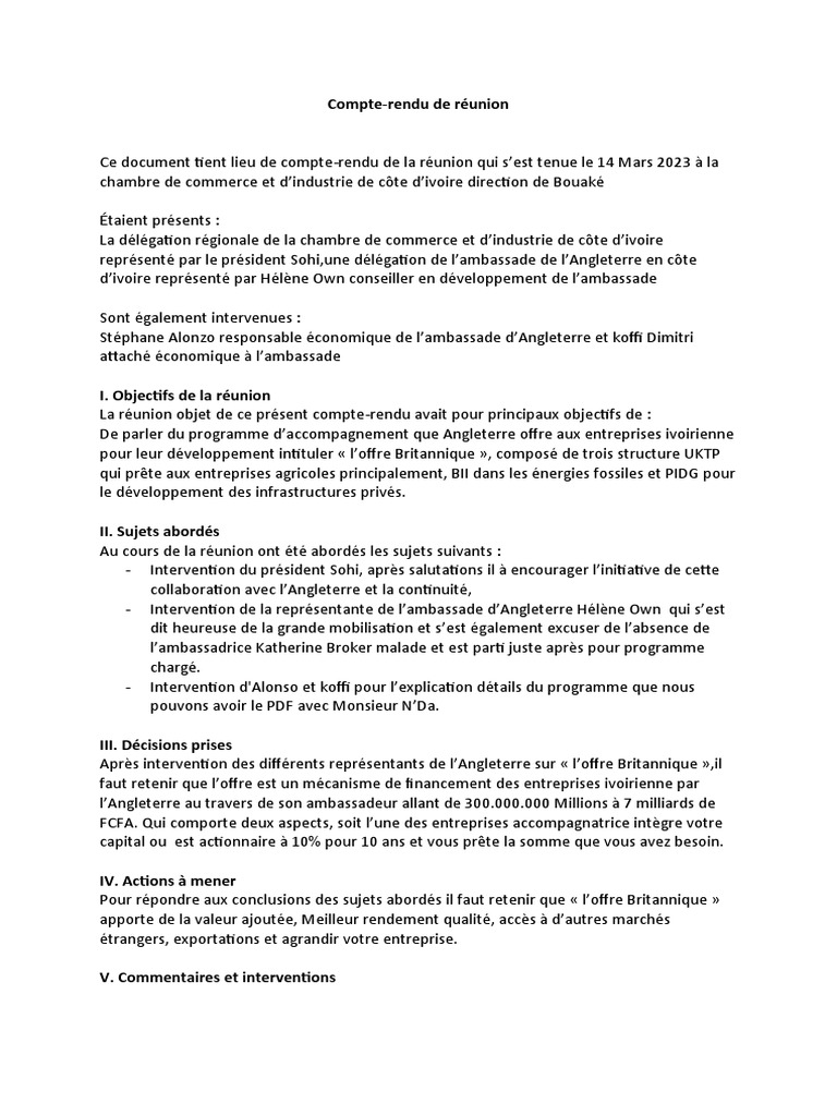 Compte Rendu | PDF | Côte d'Ivoire | Royaume-Uni
