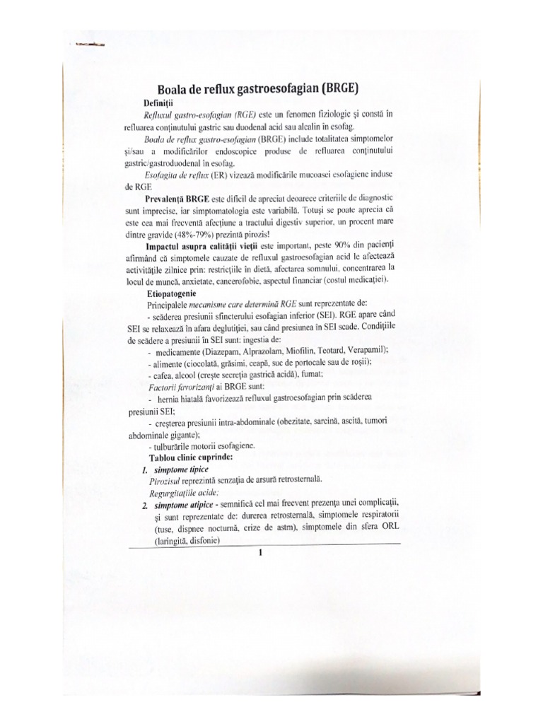Boala de Reflux Gastroesofagian (BRGE) | PDF