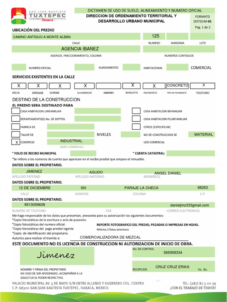 Dictamen de uso de suelo alineamiento y n mero oficial pdf