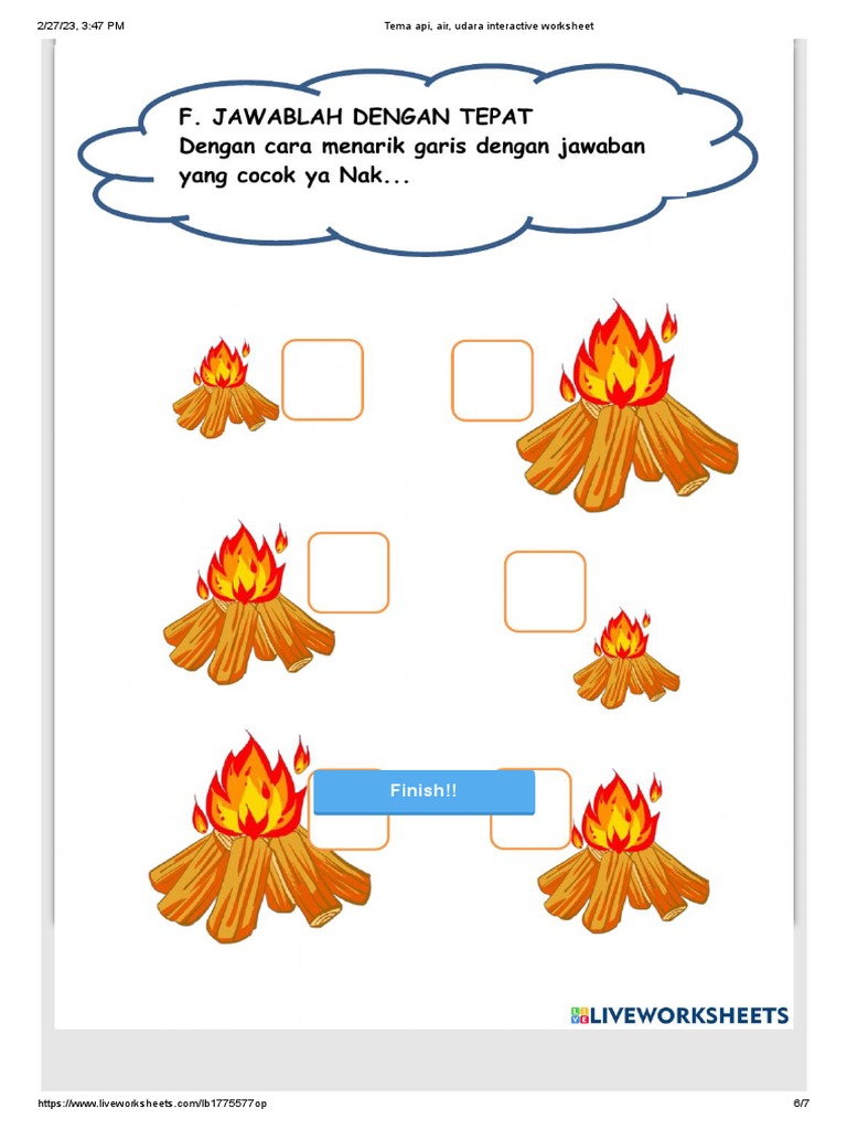 Tema Api, Air, Udara Interactive Worksheet PDF