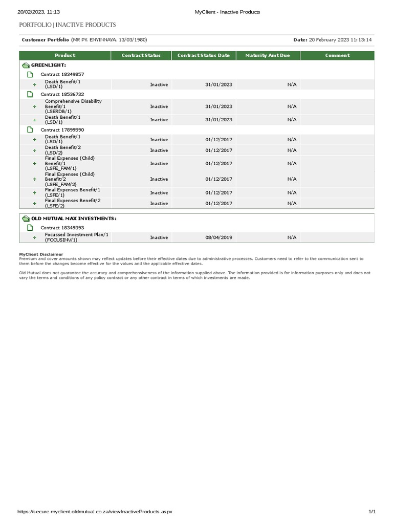 Inactive Products Overview - Old Mutual | PDF | Economies | Financial ...