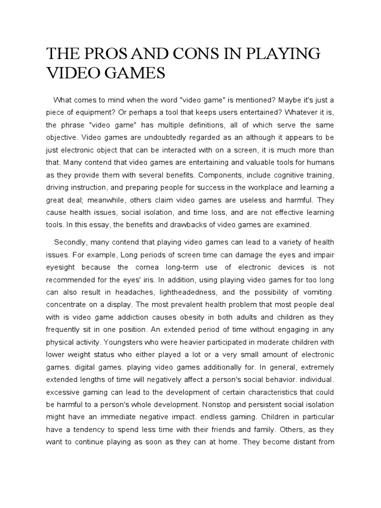 Informative Essay PDF Video Games Video