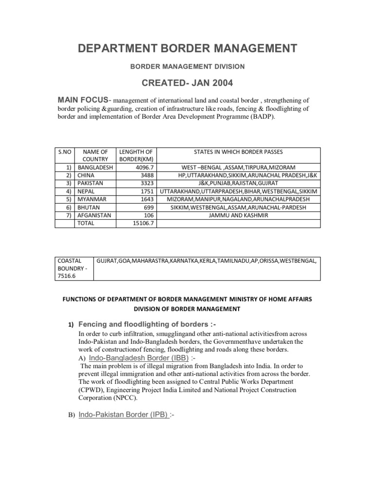 Border Management PDF Emergency Management National Security