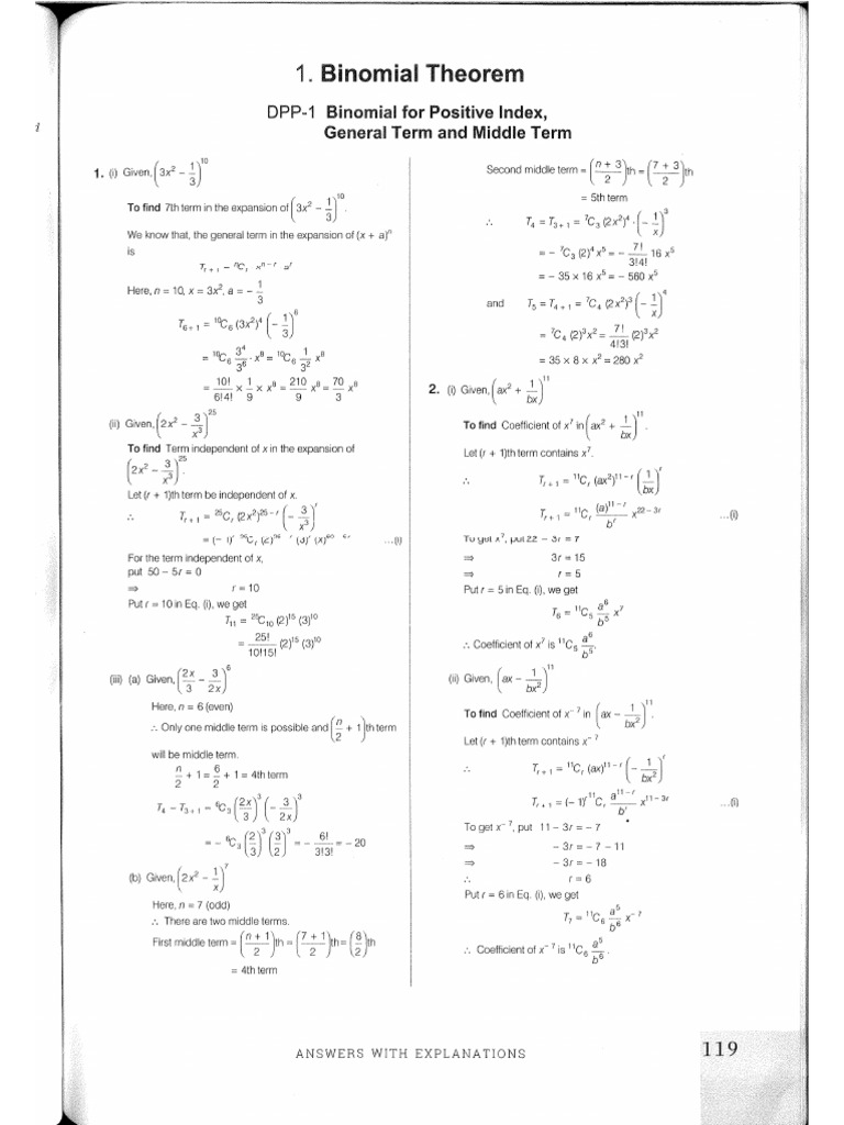 Binomial Theorem - DPP1-5 - Solution | PDF