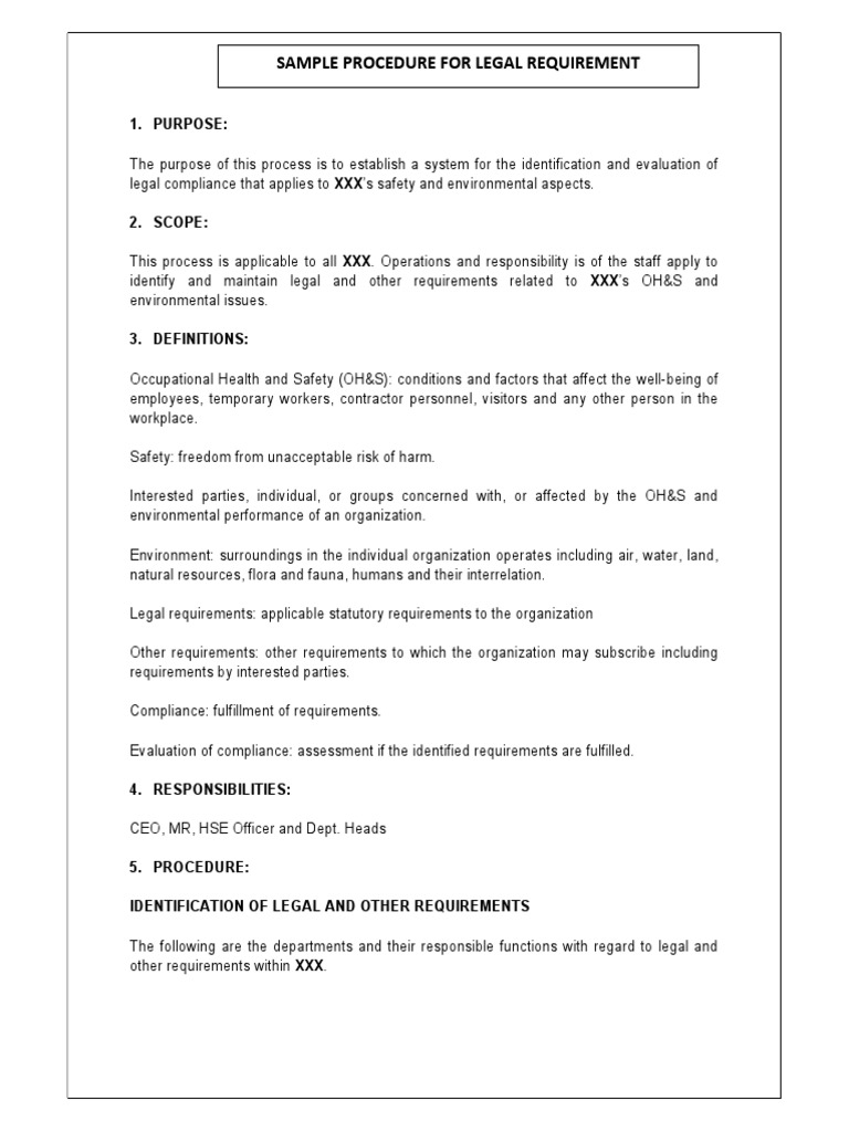 Sample Procedure For Legal Requirements PDF