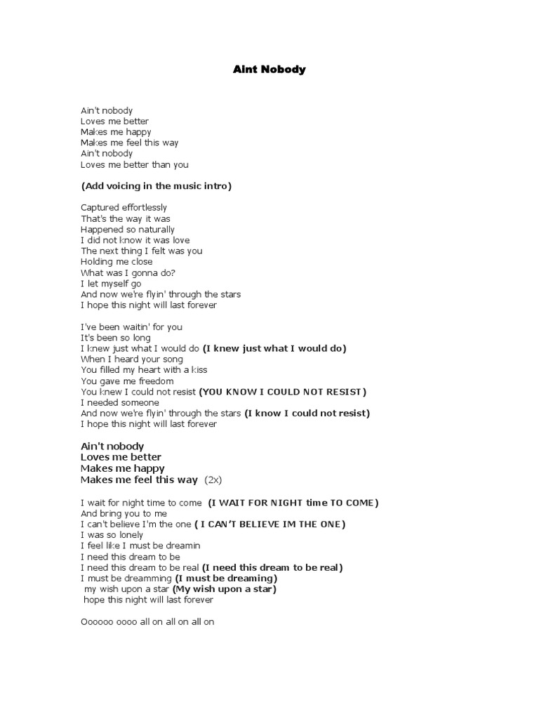 Aint Nobody Lyrics PDF