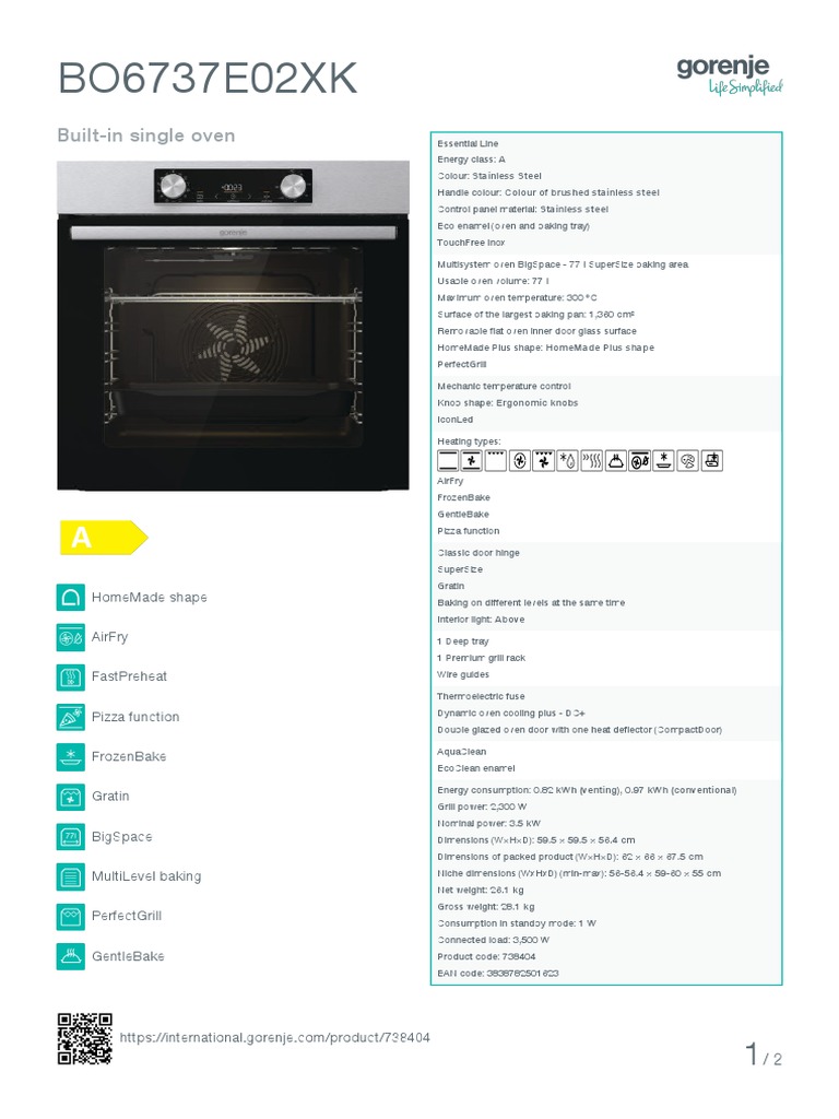 Gorenje BO6737E02XK | PDF | Door | Oven