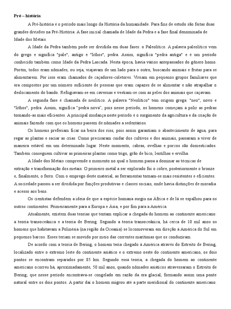 Cruzadinha Pré Historia 6º Ano | PDF | Paleolítico | Neolítico