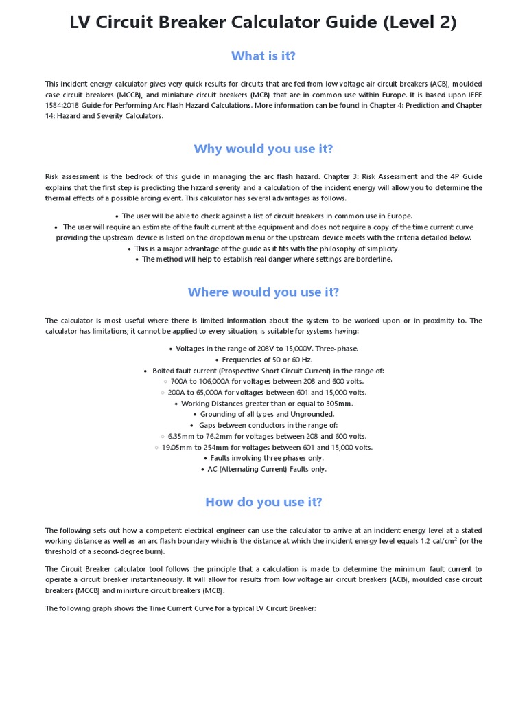 LV Circuit Breaker Calculator Guide (Level 2) European Arc Guide EAG