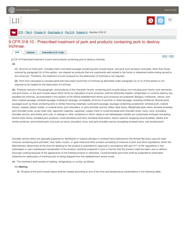 Pork Treatment Guidelines for Trichinae | PDF | Ham | Pork