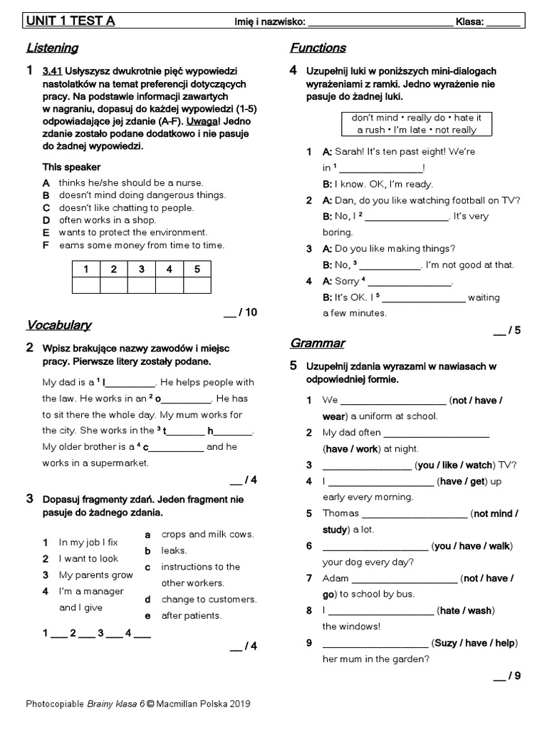 Brainy kl6 Unit Test 1 A | PDF