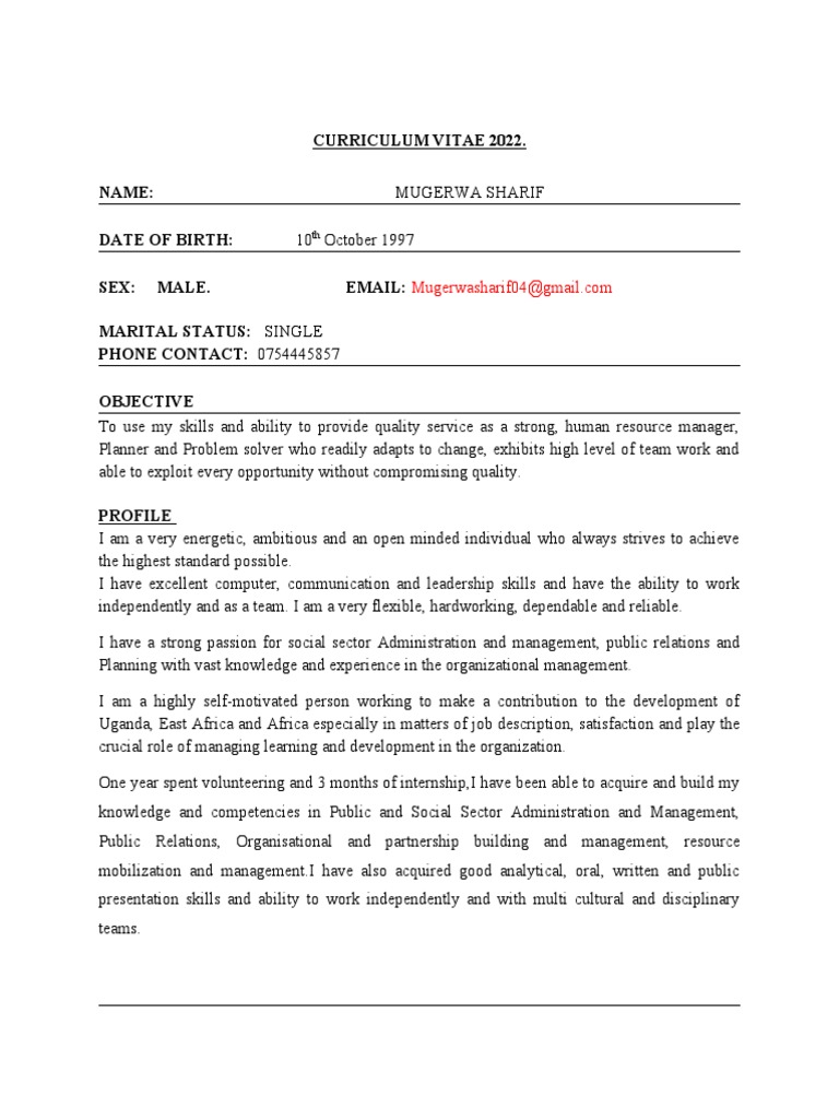 Sharif CV | PDF | Fluency | Uganda