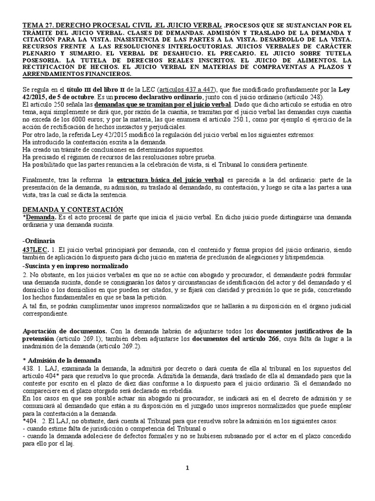 Juicio Verbal | PDF | Demanda judicial | Sentencia (ley)