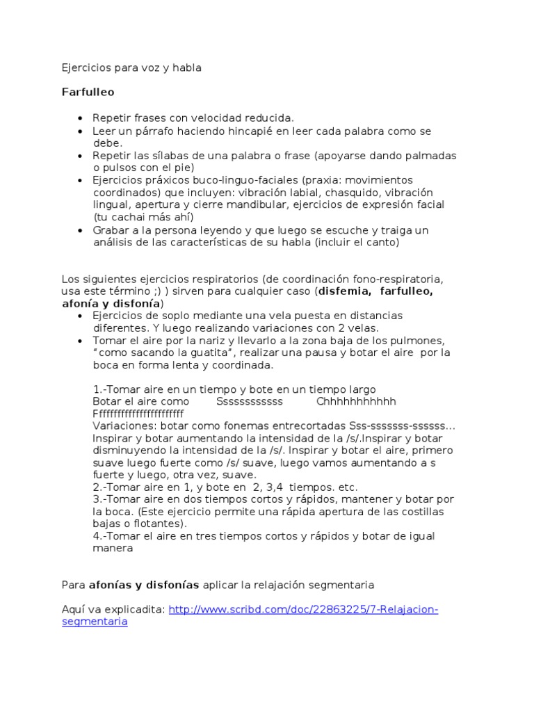 Ejercicios para mejorar la voz y habla | PDF | Vocal | Naturaleza