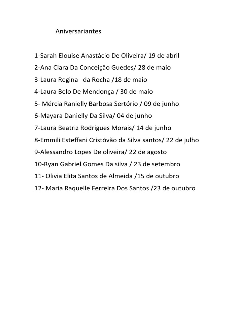 Aniversariantes | PDF