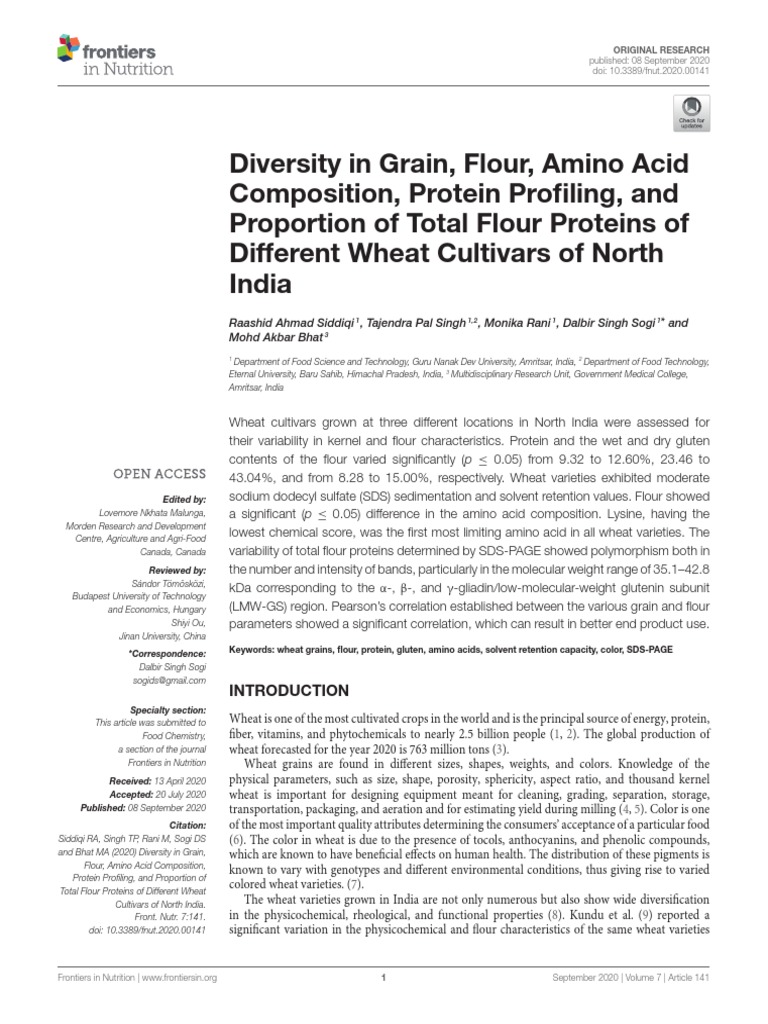 Diversity in Grain, Flour, Amino Acid Composition, Protein Profiling
