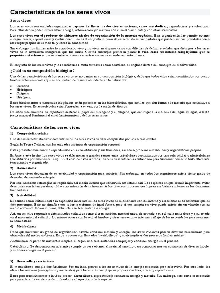 Características de Los Seres Vivos | PDF | Organismos | Reproducción