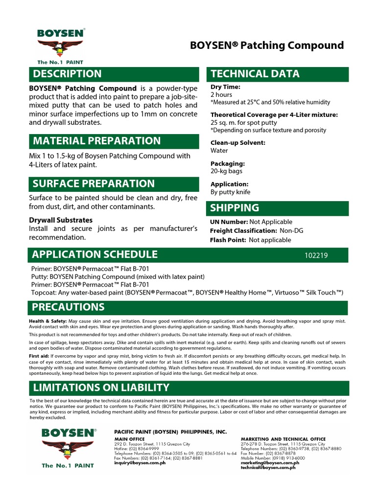 Patching Compound TDS 1019 PDF Paint Materials