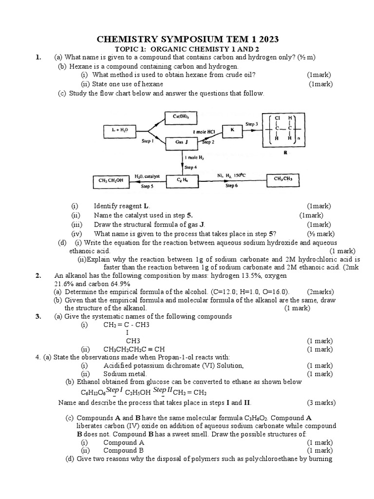 Chemistry Symposium Questions 2023 PDF Solubility Sodium Chloride