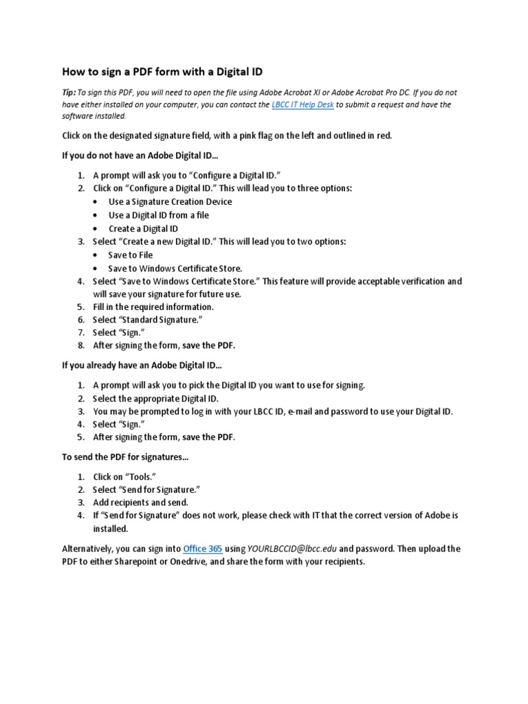 Instructions For Signing A PDF Form With Digital Id PDF