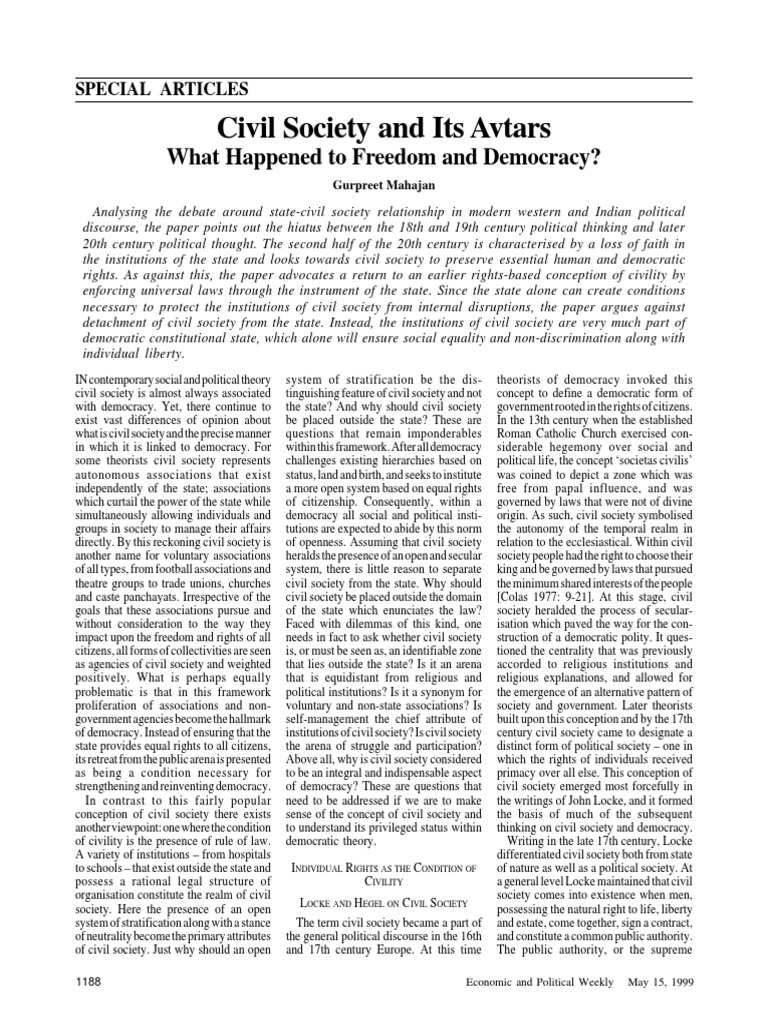 Civil Society's Role in Democracy | PDF | State (Polity) | Civil Society