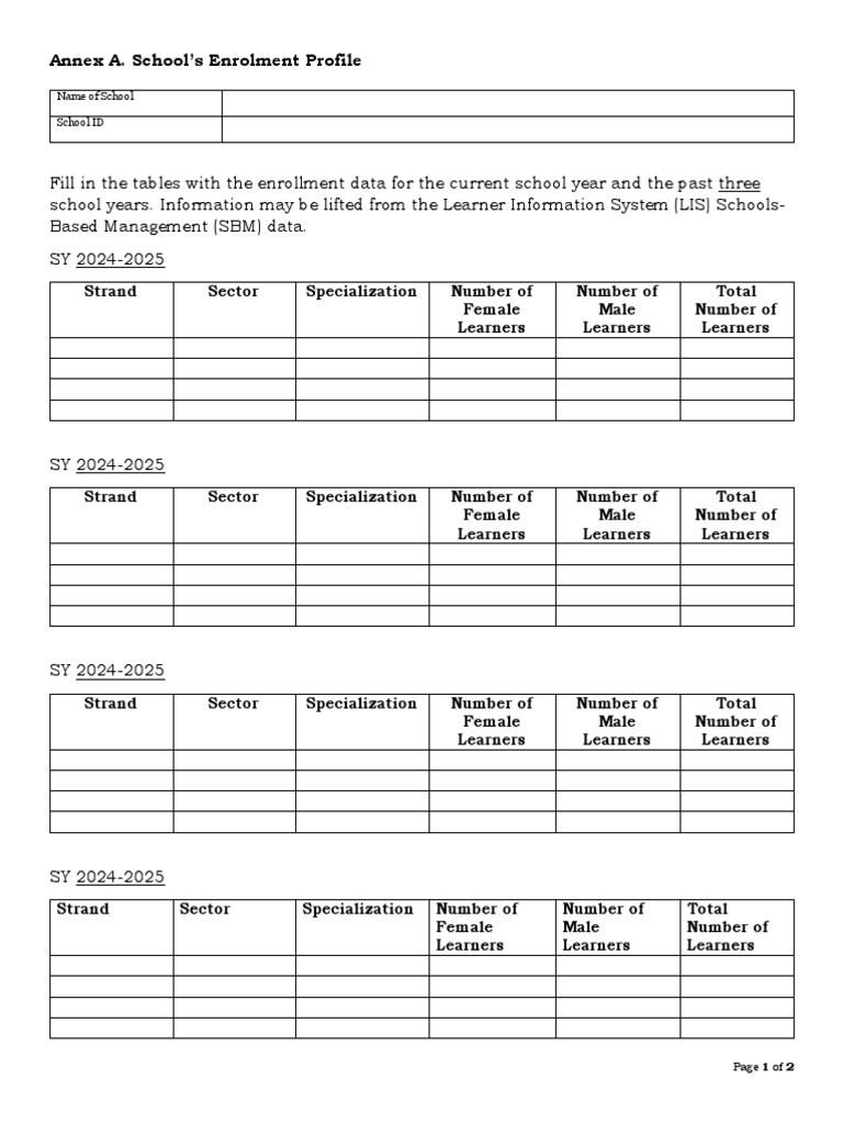School Enrolment Data Template | PDF