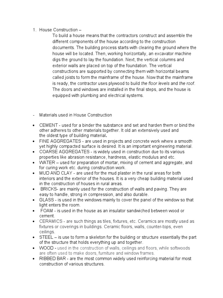A Comprehensive Guide to House Construction Materials and Processes PDF Concrete Wall