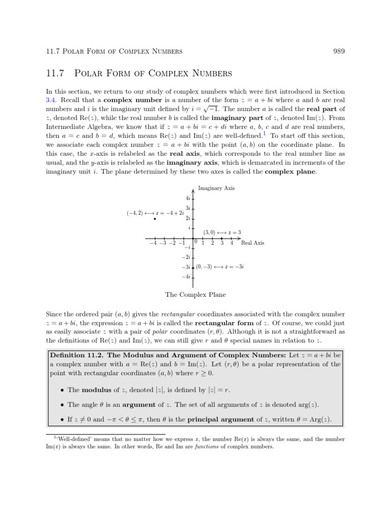 11 7 polar form of complex numbers imaginary axis 4i pdf complex