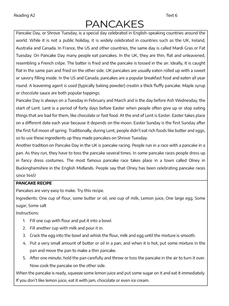 Reading 6 Pancakes PDF Pancake Foods