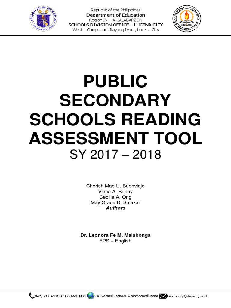 Public Secondary School Reading Assessment Tool PDF | PDF | Adaptation ...