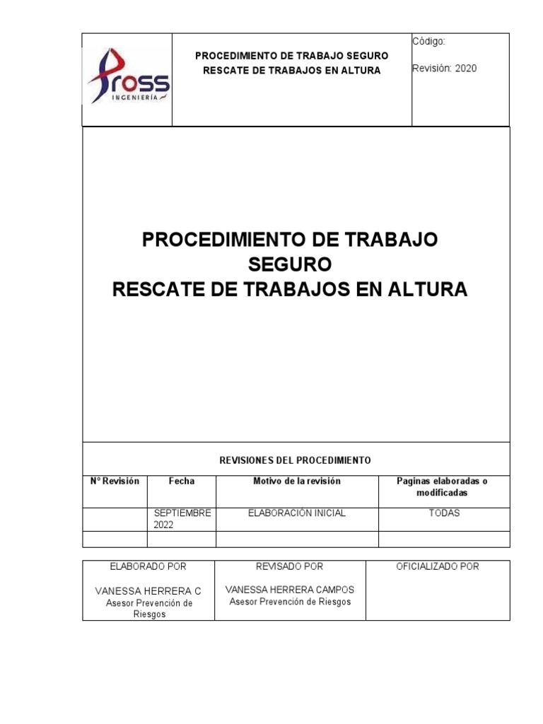 Procedimiento trabajo en altura pdf cuerda equipo