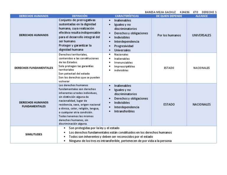 Cuadro Comparativo de Derechos Humanos | PDF | Derechos humanos ...