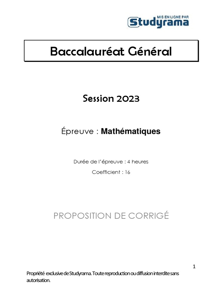 Corrigé Bac Maths 2023 | PDF | Plan (Géométrie) | Coordonnées cartésiennes