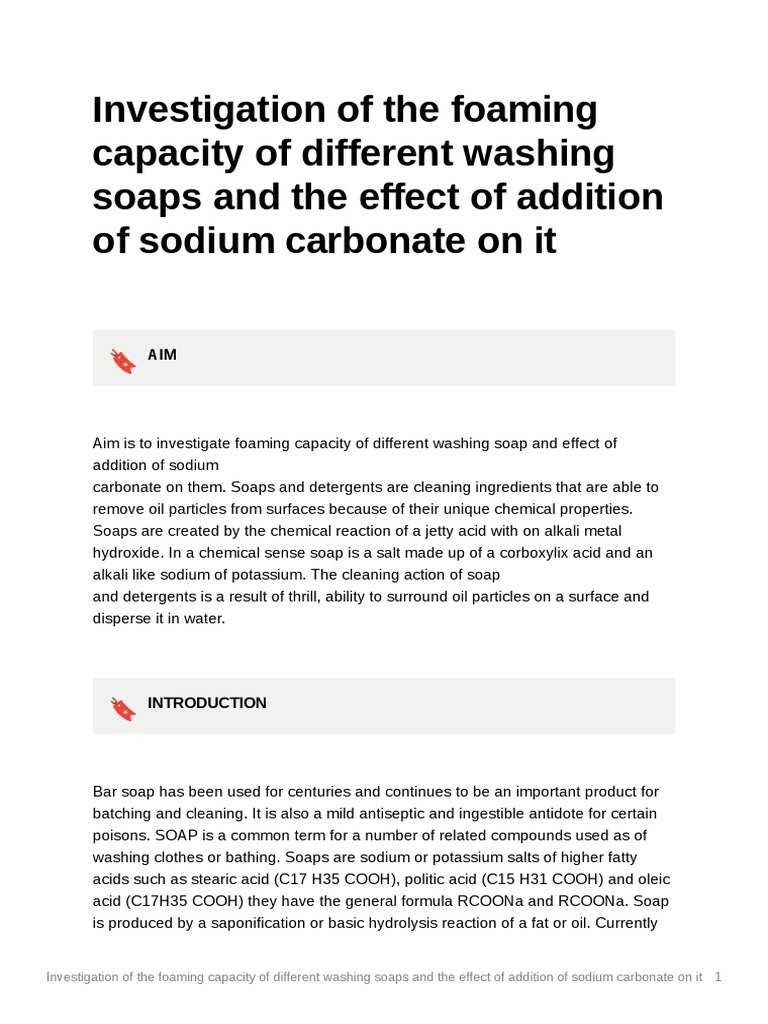Investigation of The Foaming Capacity of Different Washing Soaps and