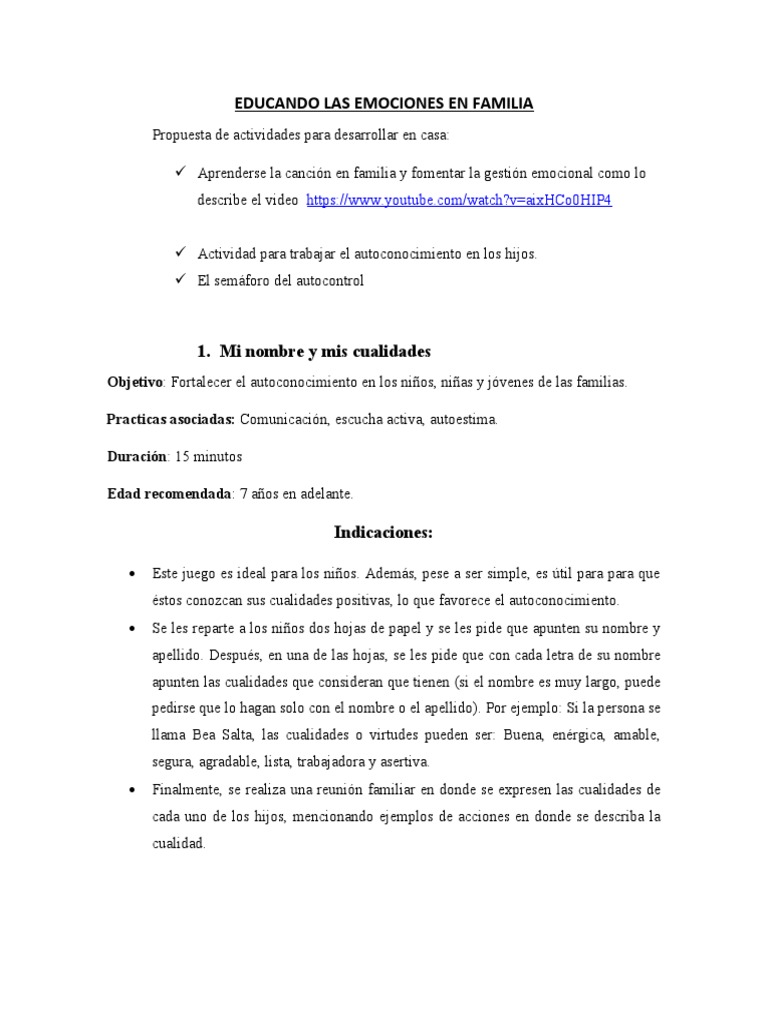 Autocontrol y emociones en familia | PDF | Las emociones | Sicología